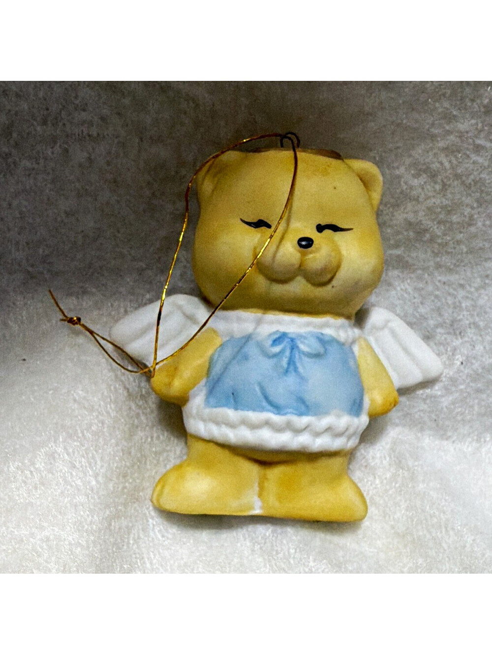 Ceramic Bear Angel Hanging Ornament Matte Finish Yellow Blue White Kids